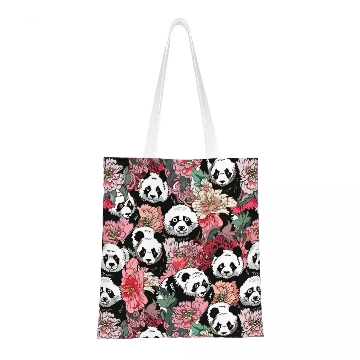 Because Panda Flower Canvas Tote Handbag Bear Cute Animal Shoulder Bags Large Capacity Shopping Bags for Unisex