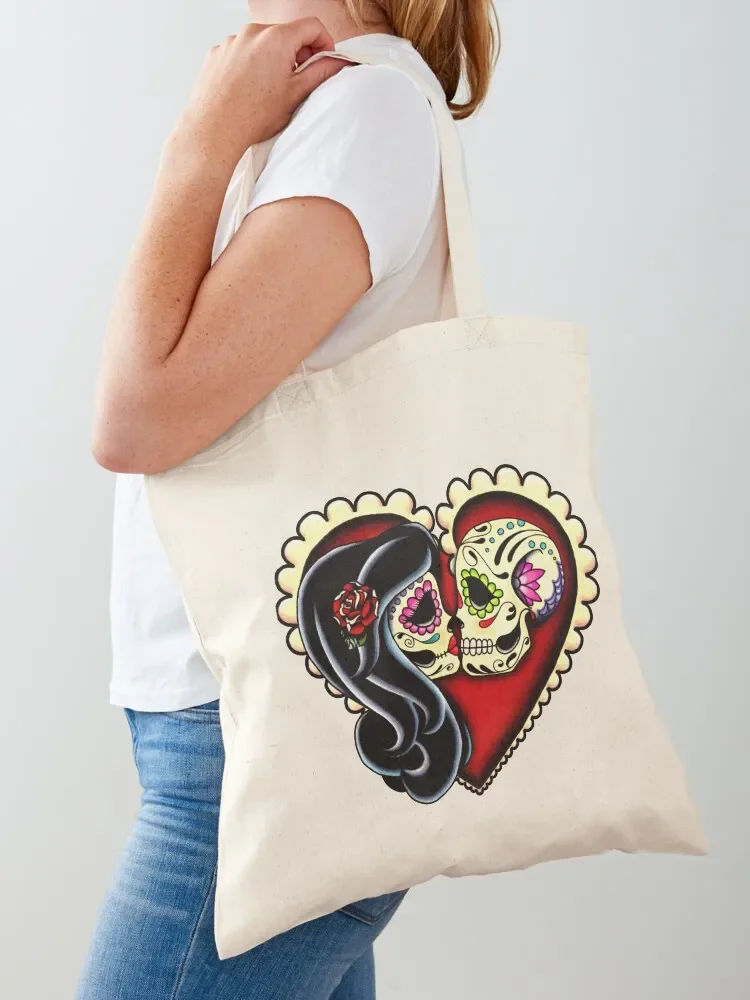 

Ashes - Day of the Dead Couple - Sugar Skull Lovers Tote Bag Canvas reusable shopping bags Gift bag Women's bags