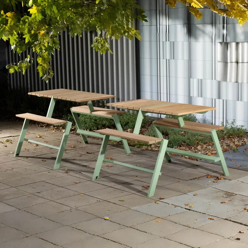 for Outdoor Stainless Steel Table and Chair Set Leisure Picnic Park Milk Tea Shop Simple Modern Courtyard One-piece Tables