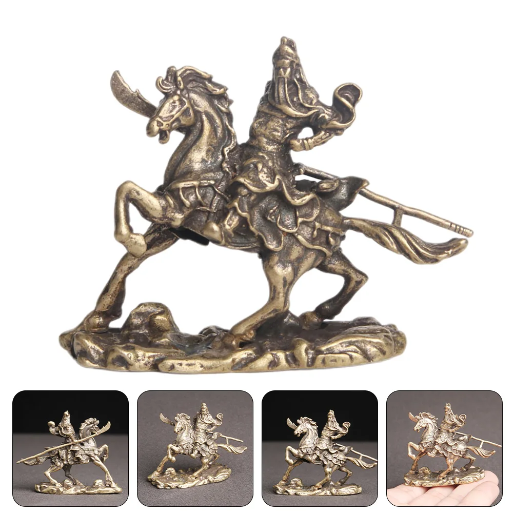 

Guan Brass Riding Steed Desktop Exquisite Craftsmanship Ornament Home Office Table Decor Gift Choice Bronze Ware