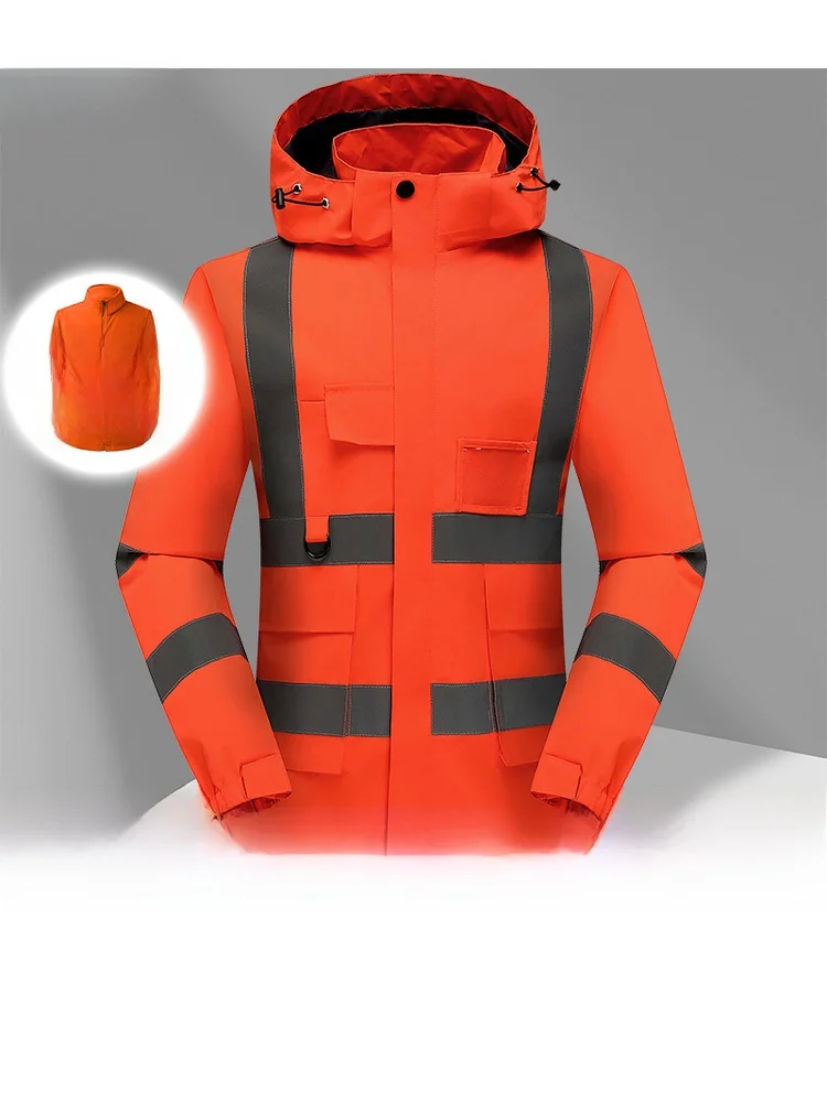 

Съемная утепленная ветрозащитная куртка-трансформер с флисовой подкладкой, осенне-зимняя, серебристая, с отражающими элементами и мехом