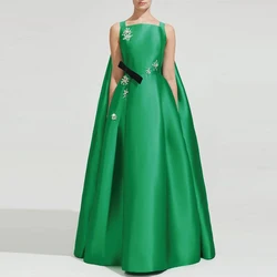 Green Elegant Luxury Evening Dress 2024 Satin Bow Rhinestone Bespoke Occasion Gown A-line Square Neck 2024 Long Dresses