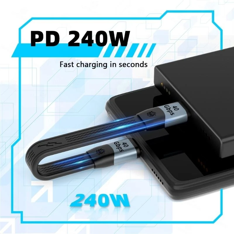 USB4.0 USB C to C Cable, 100W Fast 40Gbps Data Sync 8K Video Short Length 14cm FPC Soft Wire for Electronics