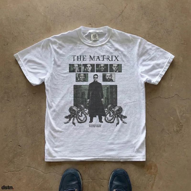 T-Shirt mit Matrix-Muster | Retro-Filmplakat Herren-T-Shirt Sommer Neues Lässiges Unisex Harajuku-Style T-Shirt – Detail 3