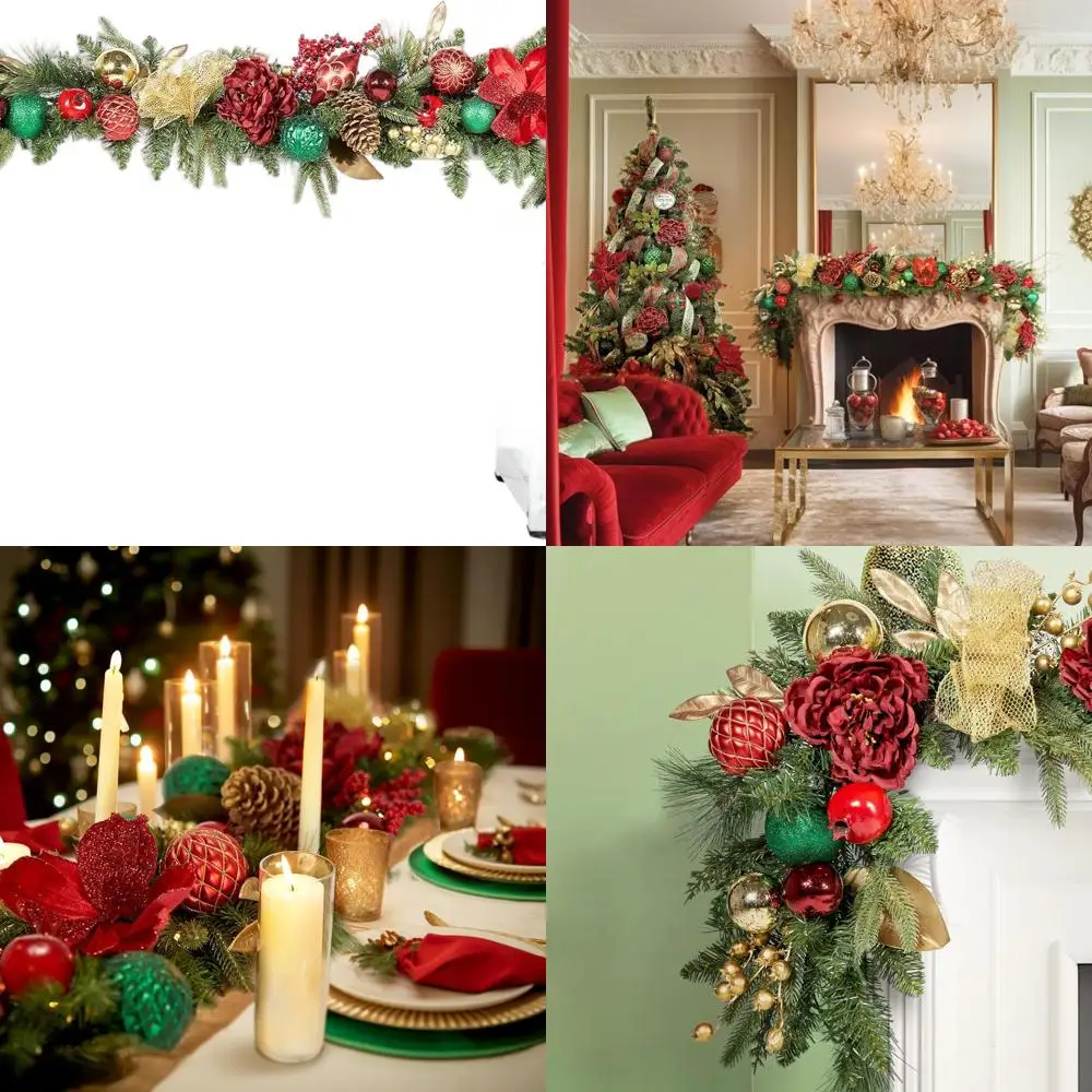 

Battery-Powered 72 Red, Green & Gold LED Christmas Garland with 50 Lights for Holiday and Xmas Decor