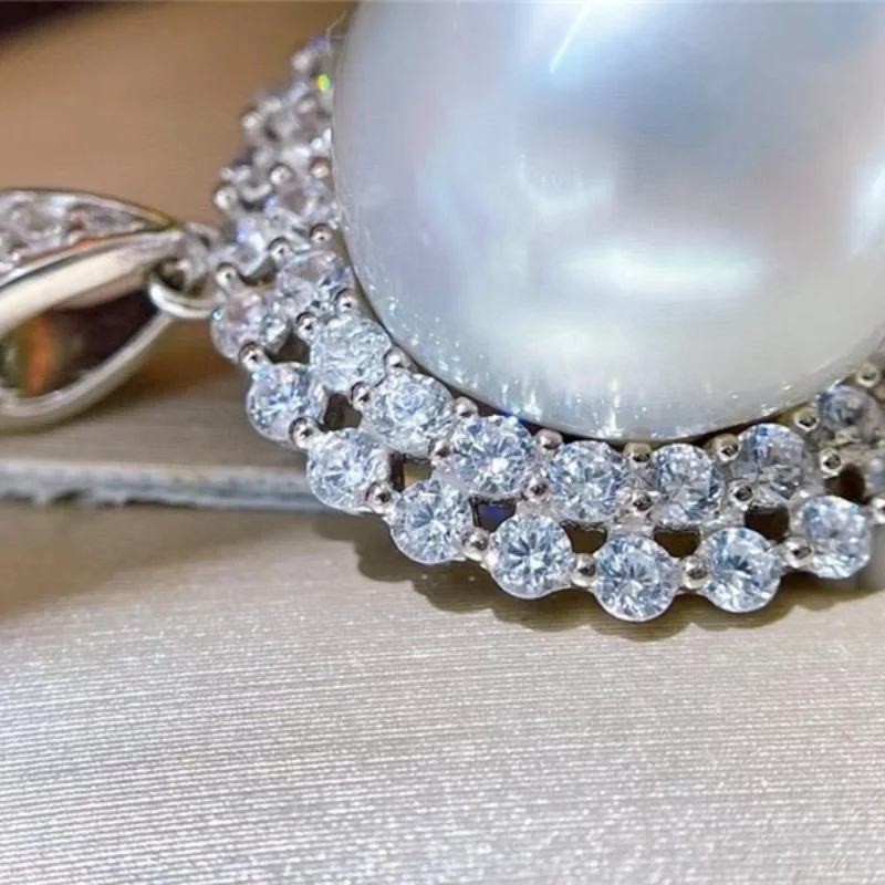 مصمم ضخم AAAA + 13-14 مللي متر أكويا الطبيعية اللؤلؤ الأبيض قلادة قلادة 18 "925 الفضة