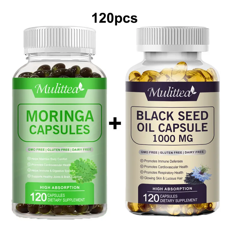 Mulittea Hot Sale Natural Moringa oleifera leaf & Black Seed Oil Capsule Compound Vitamin Daily Nutritional Supplement