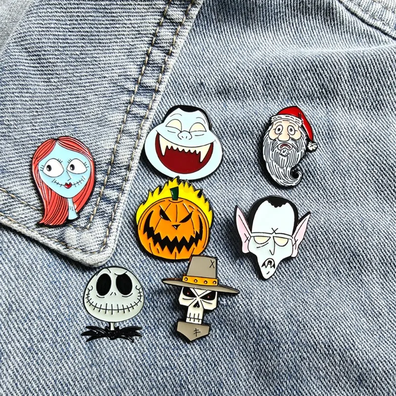 7pcs Halloween metal badge cute pin cartoon funny accessories classic animated movies Christmas Eve horror broochgift for friend - view 3