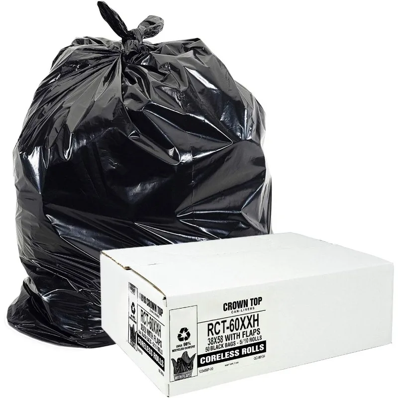 

55 Gallon Trash Bags Heavy Duty - (Huge) - 2.0 MIL Thick (equiv) - 38" x 58" ,Garbage Bags for Toter, Contractors,Black,50 Pack