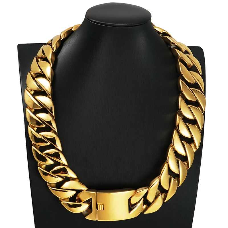 32mm Heavy Cuban Link Necklace Bracelet For Men Hip Hop Luxury 18K Gold 316L Stainless Steel Chains