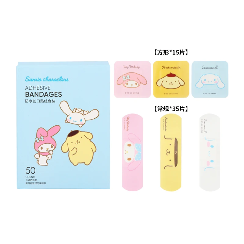 Hello Kitty Sanrios Kit Band Aid My Melody Anime 50Pcs Waterproof Adhesive Bandages Wound Plaster First Aid Emergency Stickers