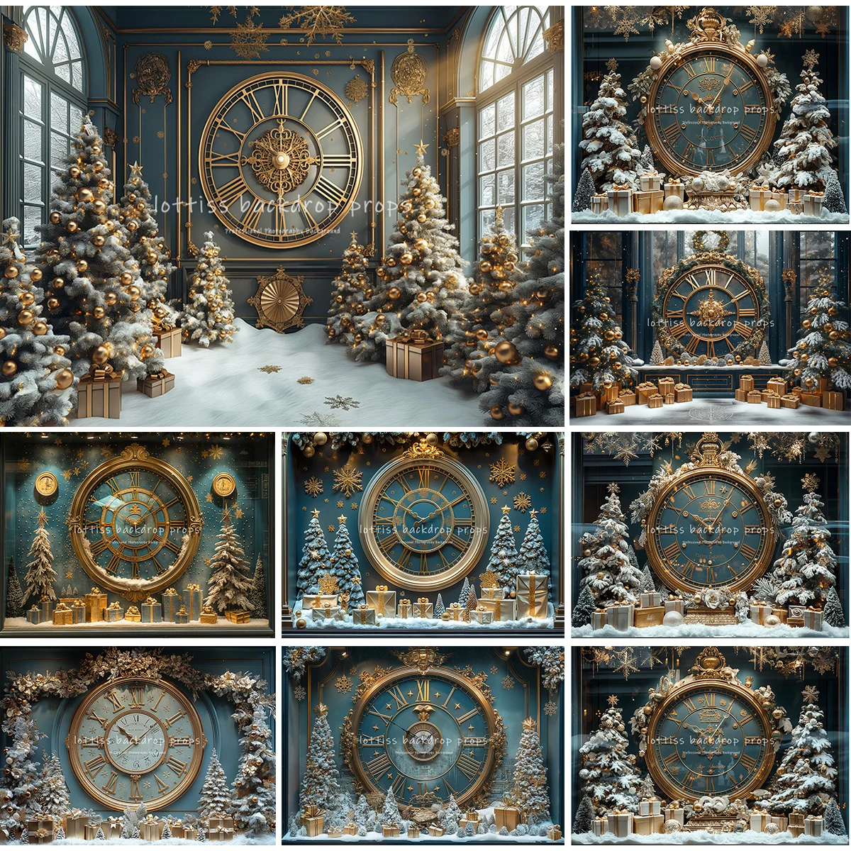 

Happy New Year Giant Clock Backdrops Kids Family Photocall Decors Child Adult Photocall Winter Christmas Snowy Backgrounds