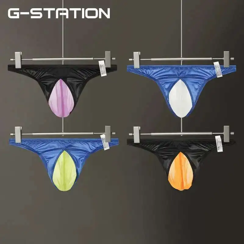 Summer Glossy Men Satin Silk Mesh Lingerie Panties Plus Size Underwears Sexy Low Waist Briefs