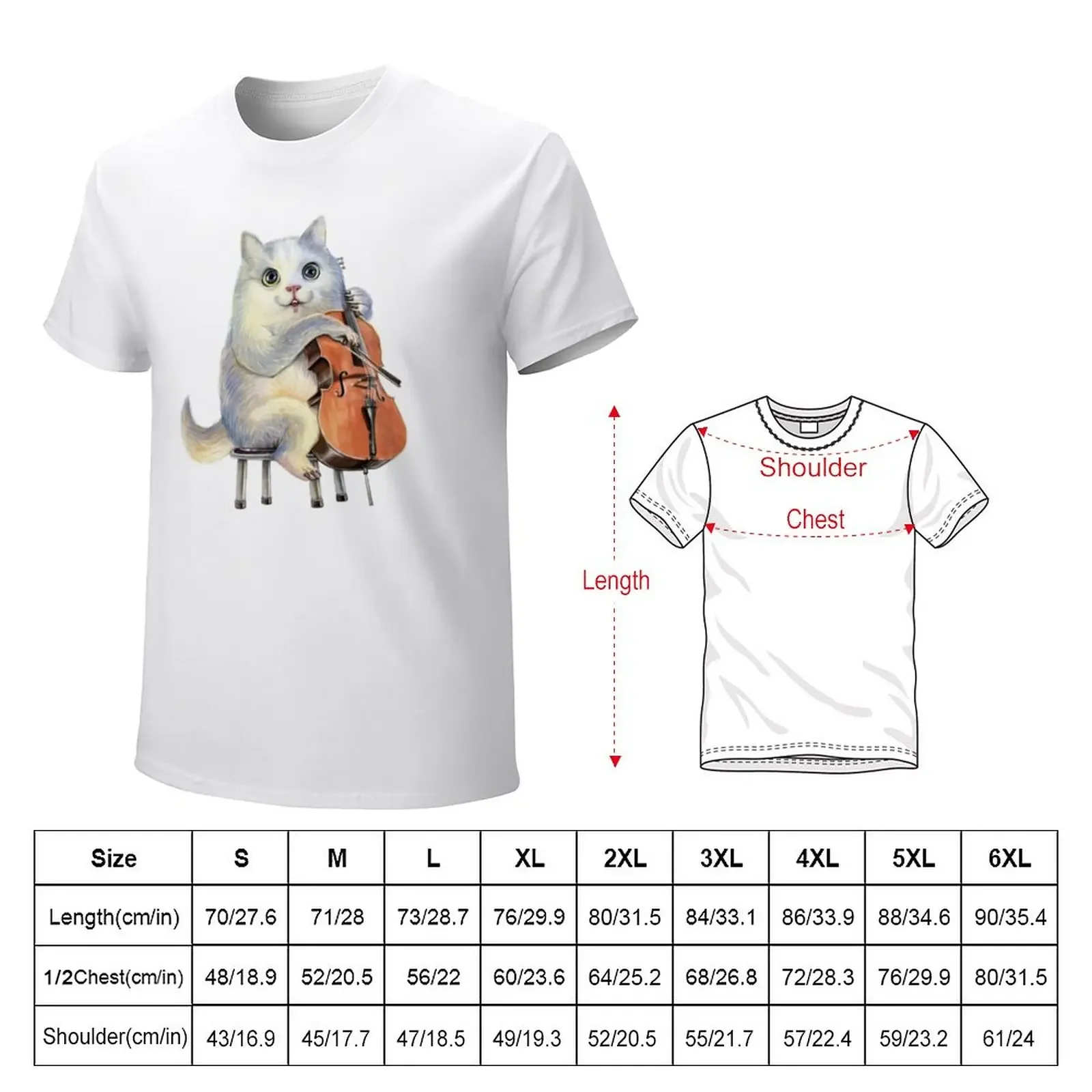 A cute cat playing the cello. T-Shirt funnys plus sizes Short sleeve tee mens t shirts pack oversizeds blacks T-shirt men