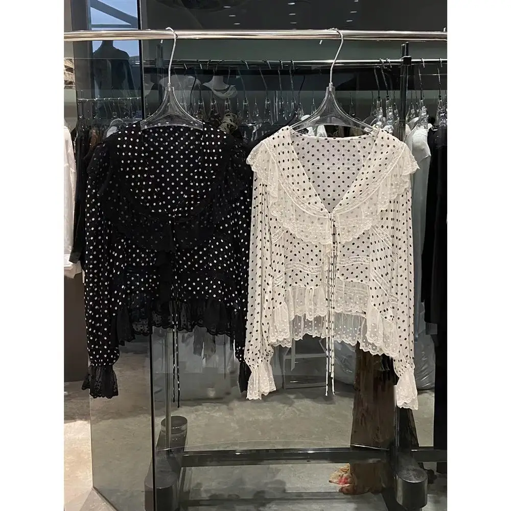 French Style Polka Dot Lace Splice Women's Shirt Spring Autumn Loose Fit Breathable Long Sleeve Fashion Design Top