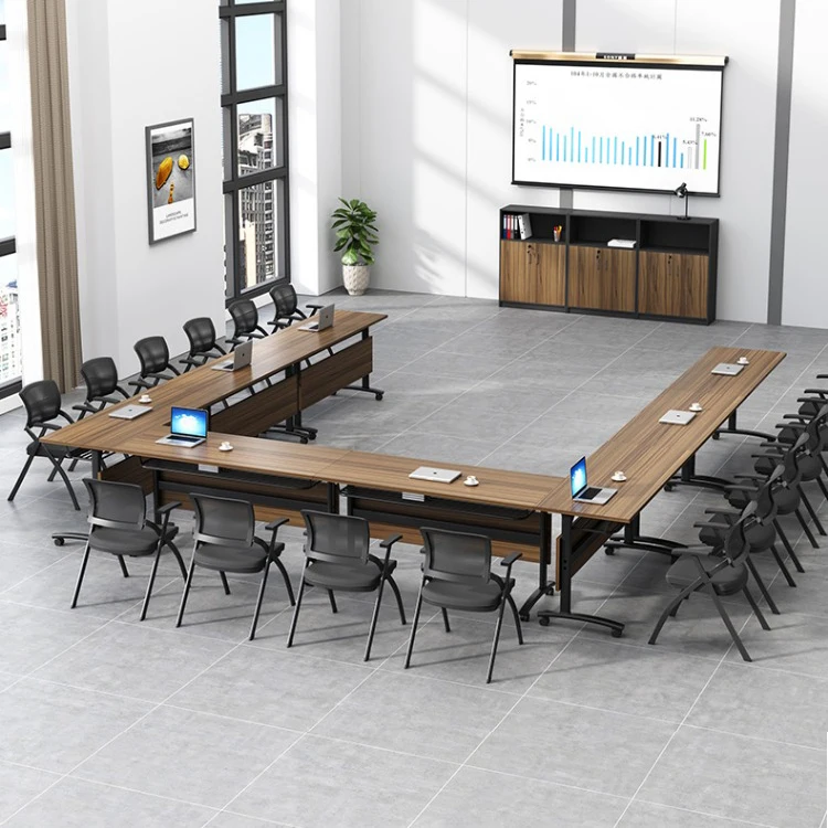 

Customize School Movable Combination Foldable Negotiation Table Small Conference Table Mobile Training Table with Wheels