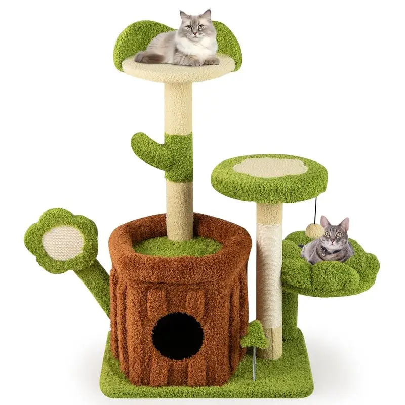 Arbre à chat mignon pour intérieur - Centre d'activités pour animaux de compagnie - Vert