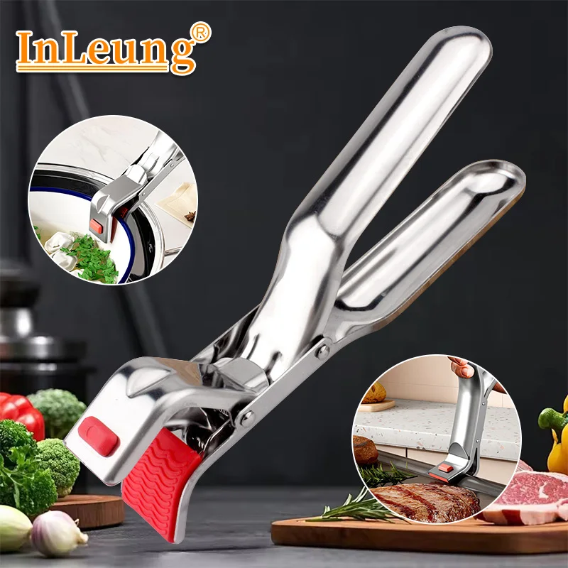 Anti-Scald Clip Stainless Steel Gripper Non-slip Bowl Plate Retriever Tongs Hot Dish Holder for Steamers Oven Kitchen Supplies