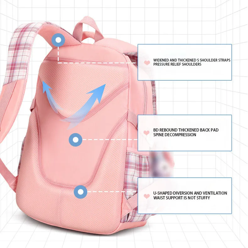 New Fashion Casual Girls Backpack Junior High School Student Schoolbag Korean Version Large Capacity Student Travel Bag