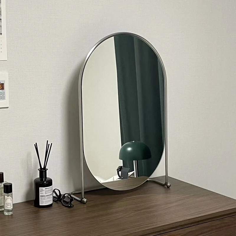 

Korean style ins blogger with the same decorative mirror simple design metal oval dresser desktop makeup mirror