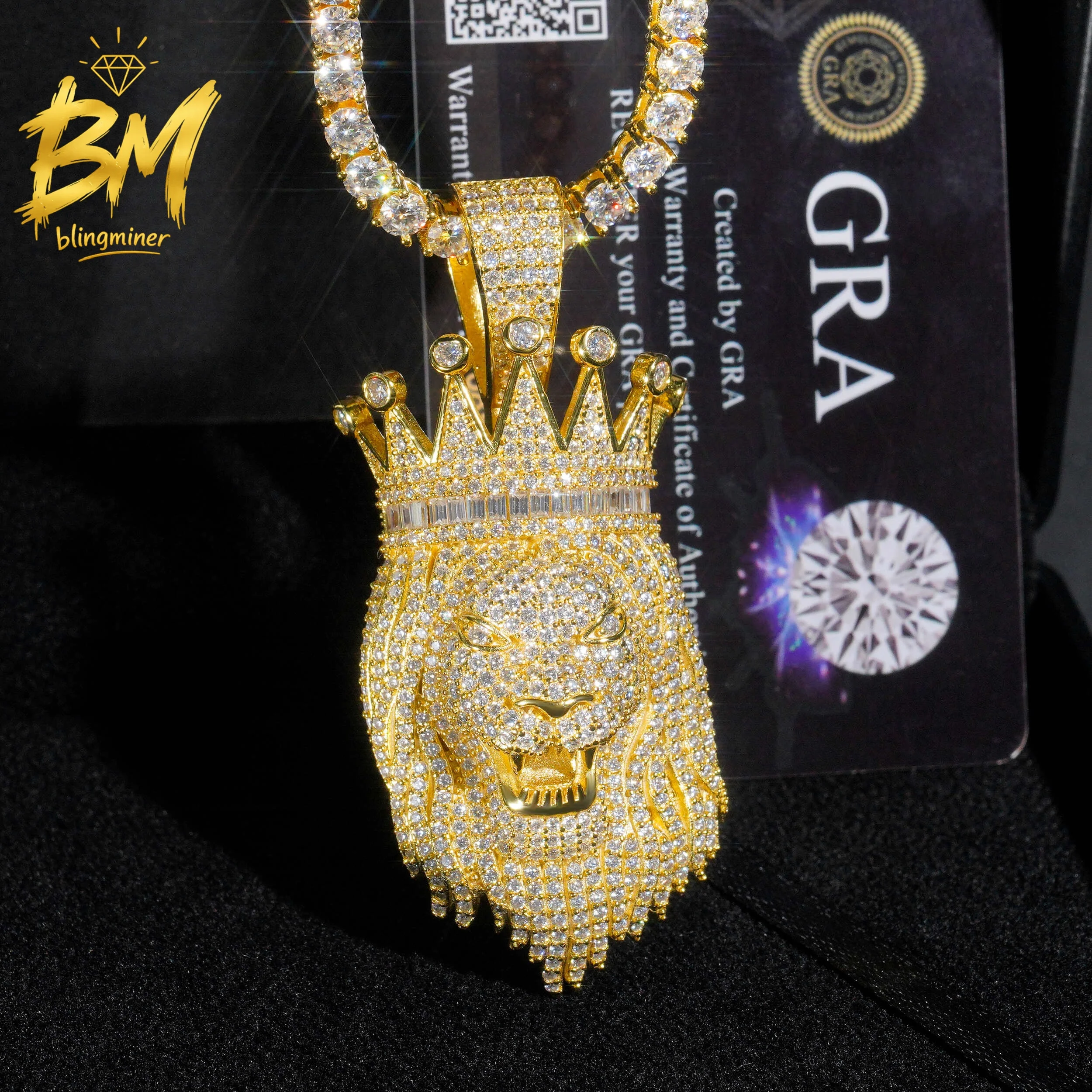Blingminer Iced Out Lion Head VVS Moissanite Pendant For Men Women S925 Silver Pendants Jewelry Pass Diamonds Tester GRA