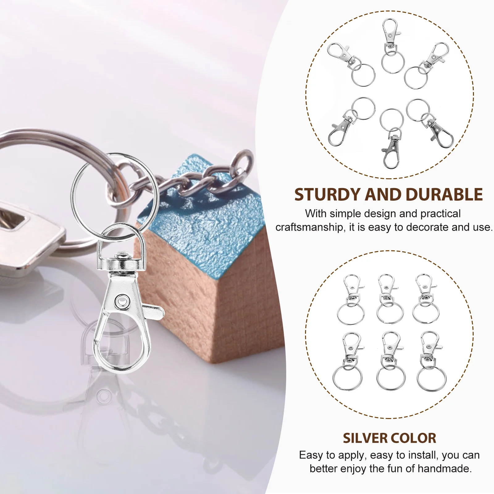 

100 Sets Dog Key Ring Alloy Snap Hooks Heavy Duty Key Chain Buckle Lobster Buckles Carabiner Jewelry Accessories