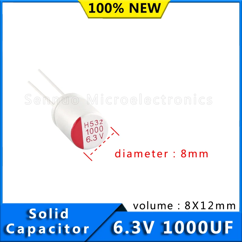 10PCS  6.3V  1000UF  New Motherboard Graphics 1000uf 6.3V 8x12 Card Solid Capacitor Solid Electrolytic Capacitor Super Low ESR