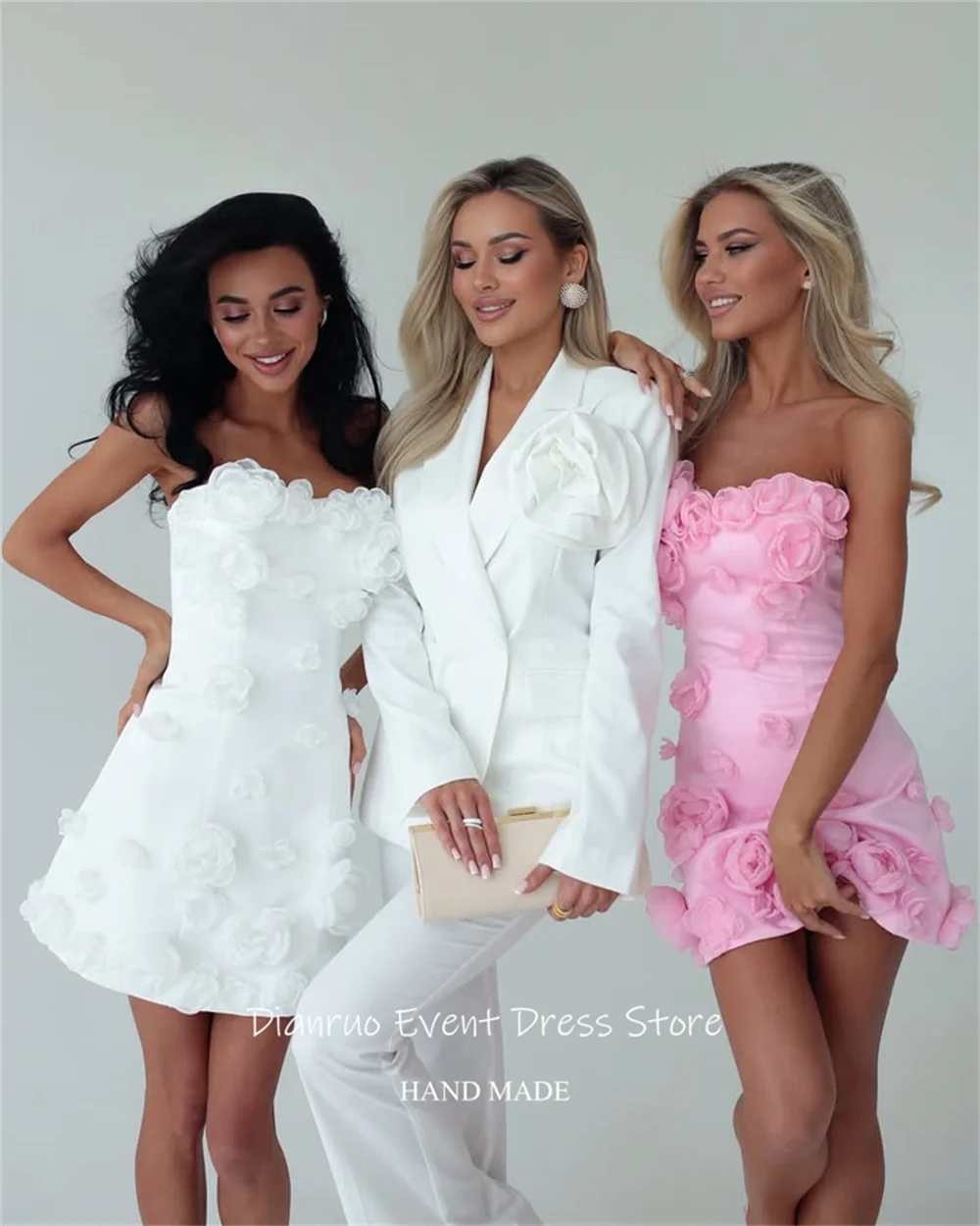 เดียนรูโอชุดราตรีลายดอกไม้ 3 มิติเหนือเข่าสง่างามชุดเดรสคืนสู่เหย้าทรงบอดี้คอน กลามูรัสค็อกเทลชุดที่กำหนดเอง