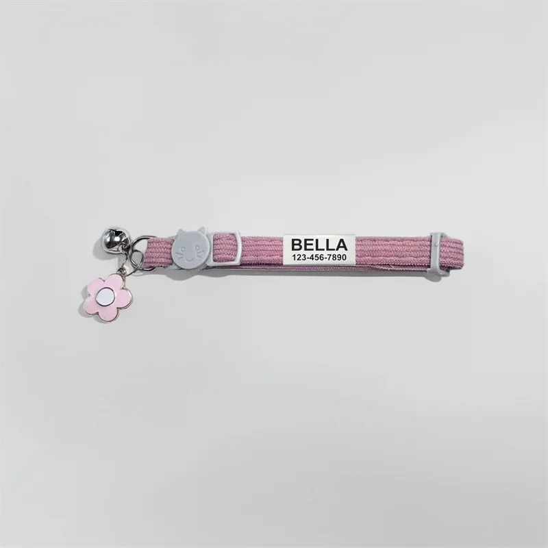 Personalisiertes Haustier-ID-Tag Verstellbares Cord-Katzenhalsband mit Sicherheitsverschluss Niedliches Halsband mit Glocke für Kleine Hunde Welpen Kätzchen – Detail 8