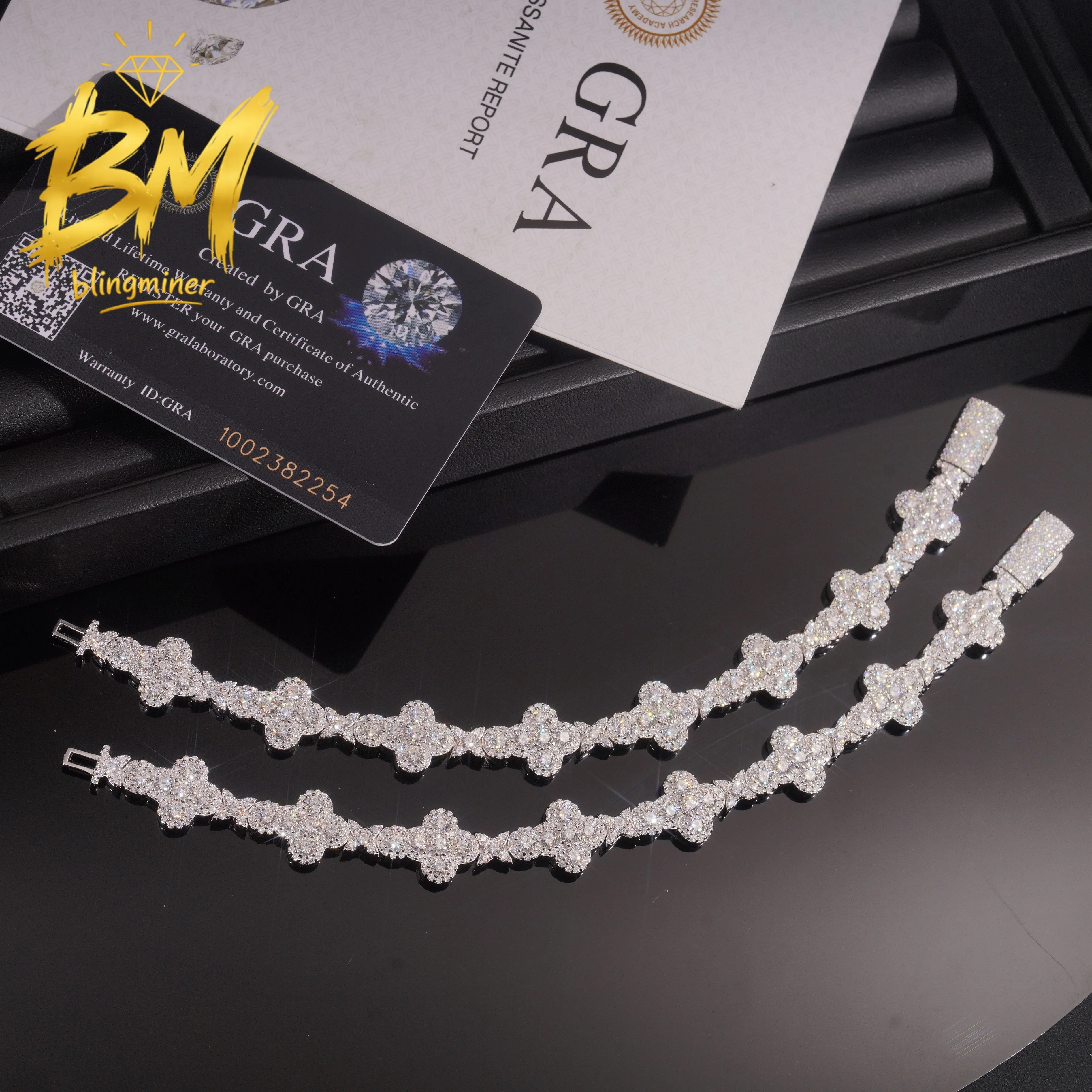 Blingminer High Quality 10mm VVS Moissanite Cuban Link Bracelet For Men Women S925 Jewelry Pass Diamonds Tester Free Shipping