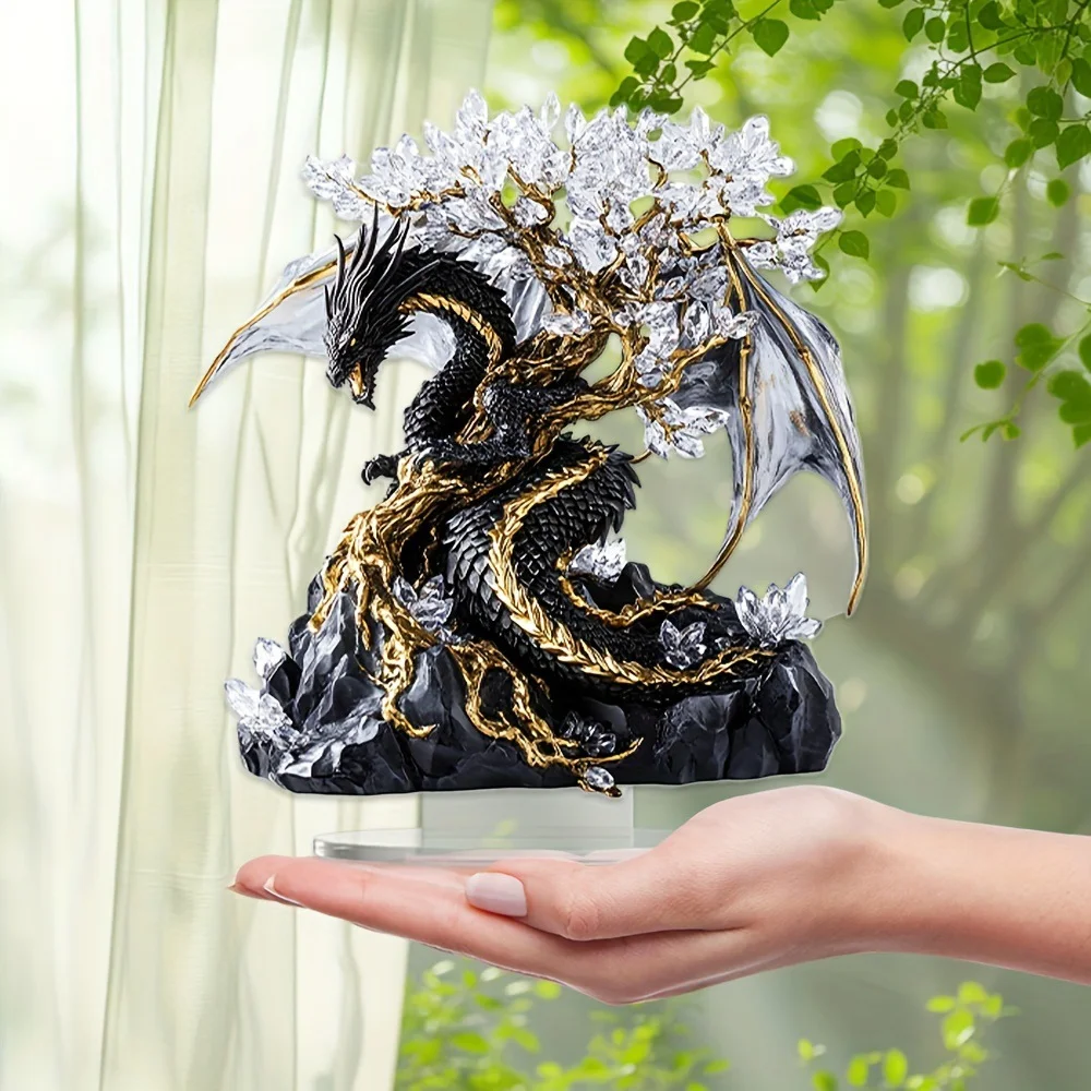 1pc Nordic Art Style Dragon Acrylic Sculpture with Base for Home Bedroom Decor, Multifunctional Room Decoration