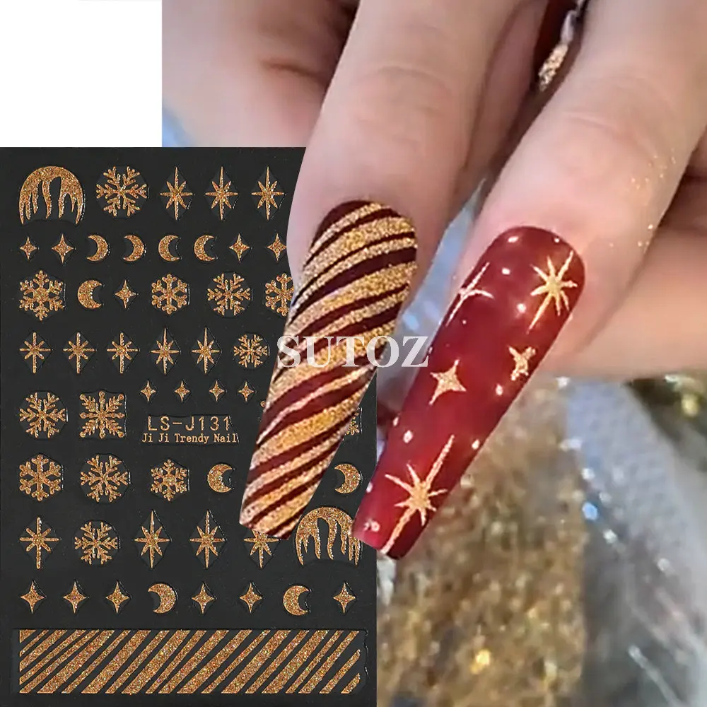 Weihnachten weiße Schneeflocke Nail Art Aufkleber Glitter Gold Mond Aufkleber Silber Kreuz Stern Schieber egler für Nagel Winter Maniküre Dekor nllsj