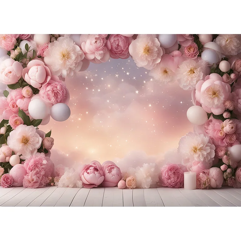 Fondo Digital de oso rosa para estudio de fotografía, telón de fondo para bebé, Pastel de cumpleaños, Estrella rosa Pastel, TD-04