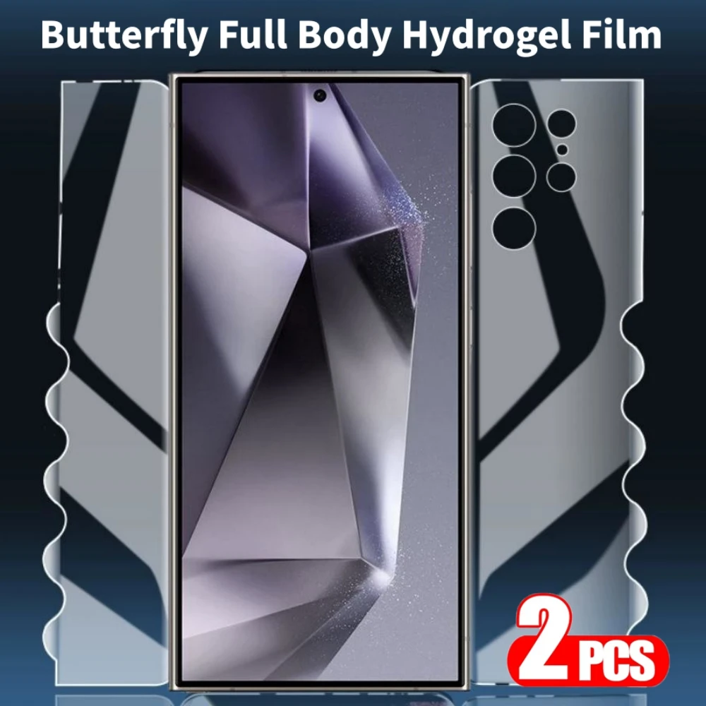 2PCS 360° Butterfly Full Body Hydrogel Film For Samsung S24 S23 Ultra Plus HD Clear Front Back Screen Protector S24Ultra Film