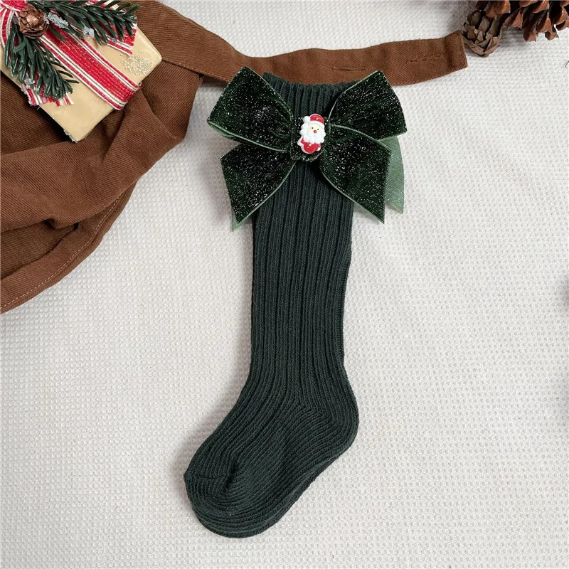 Winter Baby Girls Boys Christmas Socks Kids Knee High Sock Woolen Leg Warmers Children Soft Cotton Red Long Socken For 0-5Years