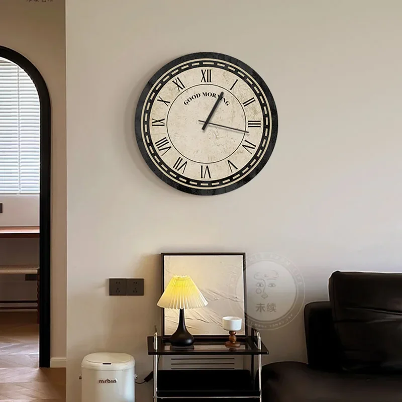 ​Vintage Round Wall Clock Luxury Dining Room Wabi-Sabi Style Gallery Art Silent Sweep Minimalist Focal Point Decor