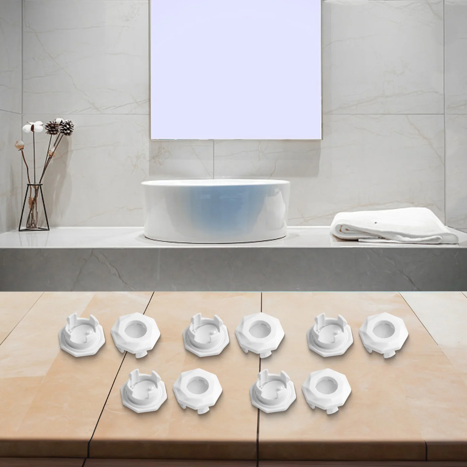 

10 Pcs Sink Overflow Cover Set Featuring Built in Closure for Effective Taste Prevention and Pest Deterrence Solutions