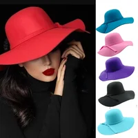 2023 Autumn Winter Vintage Floppy Hat Women Elegant Felt Fedora Hat Wide Brim Sun Cap British Style Fedoras Felt Floppy Hats