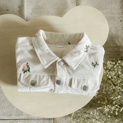 0-3Y Infant Baby Jacket Flower Embroidery Coat Girls Baby Clothes Flower Embroidery Korean Outerwear Newborn Baby 0-3Y Denim Top