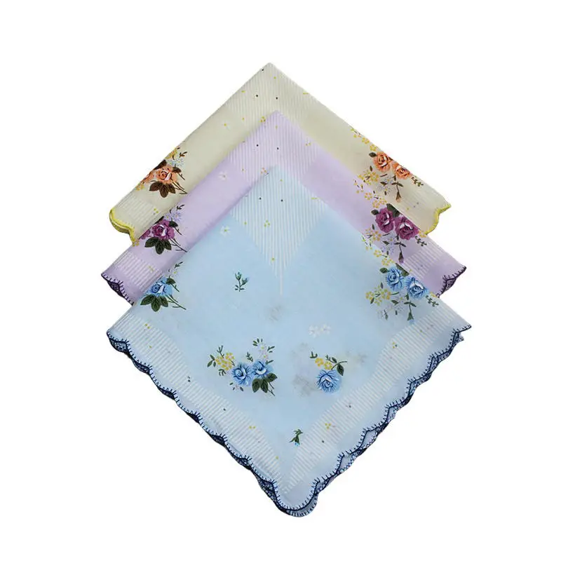 ヴィンテージコットン女性ハンカチ花柄プリントハンカチレディースハンカチ生地ランダムカラー-30*30 Cm