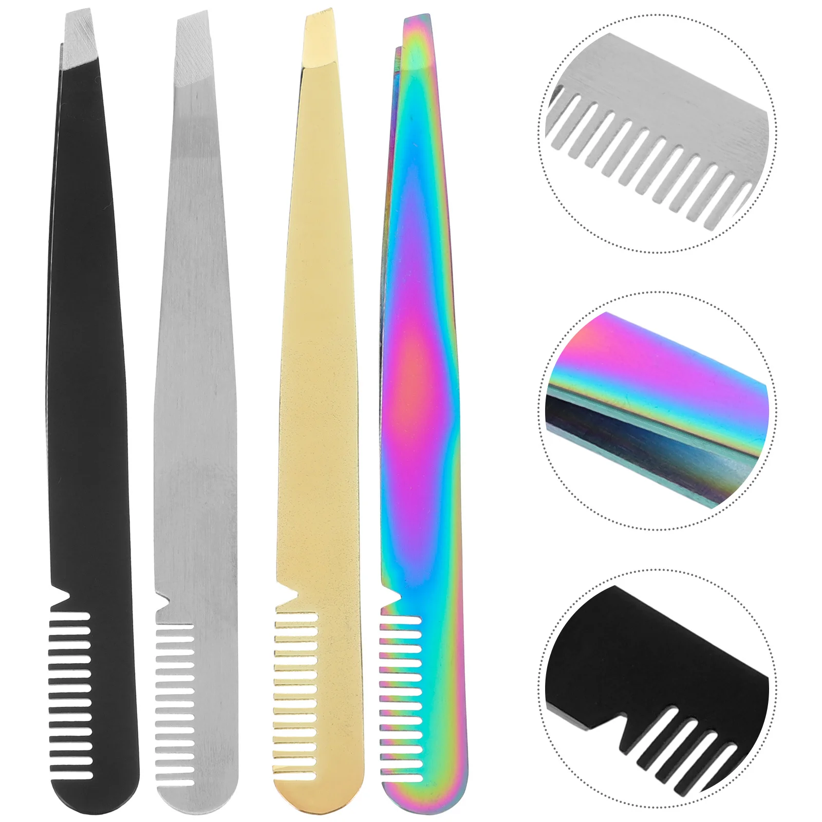 4 pçs pinças de sobrancelha de aço inoxidável profissional pinças inclinadas conjunto ferramentas de beleza de remoção de pêlos faciais para mulheres