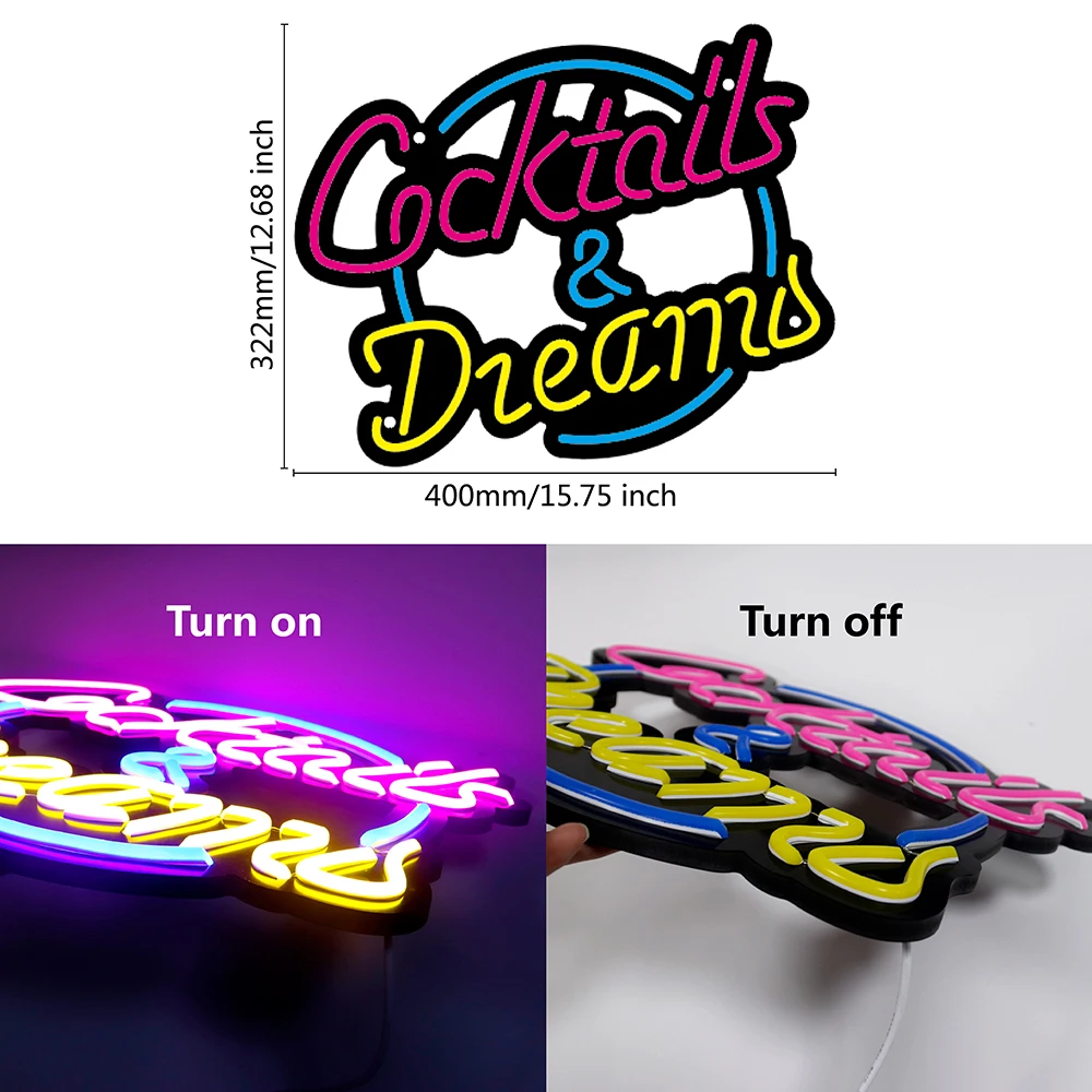 

Cocktails & Dreams Bar LED Neon Sign USB Powered 15.75 X 12.68 Inch Light for Beer Bars Parties Pubs Restaurants