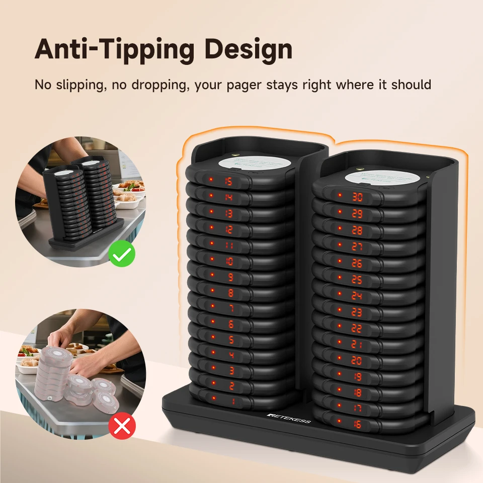RETEKESS TD186 Restaurant Pager Wireless Calling System Anti-Tipping Design Vibrators Beeper Paging Bell for Coffee Food Truck