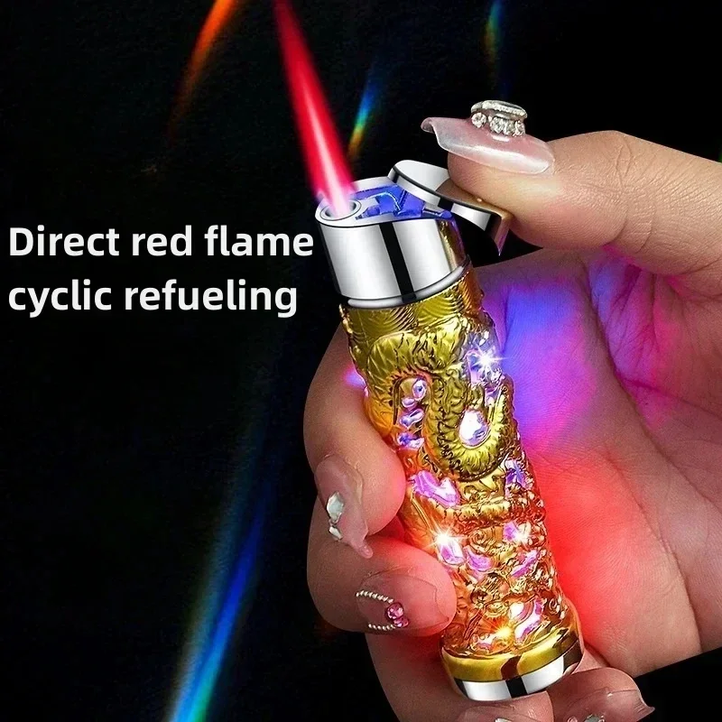 3D Embossed Dragon Lighter, Outdoor Windproof Flame Direct Lighter, Metal Body, Inflatable Lighter, Auspicious Dragon Year Gift