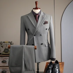 Conjunto de traje formal para hombre, chaqueta cruzada con pantalones a juego, esmoquin ajustado, trajes de negocios, 2 piezas, moda