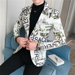 2022 spring and autumn men's personality trend printing slim button suit trendy small suit jacket men