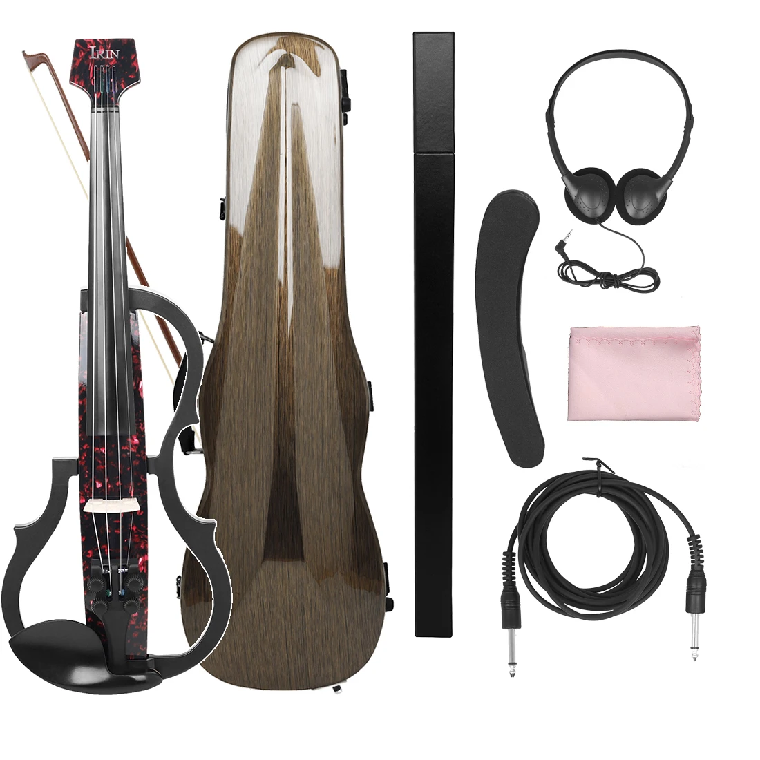 Headless Silent Electroacoustic Violin Professional 4/4 Electric Violin with Violin Bow Headphone Cable Carry Case Accessories