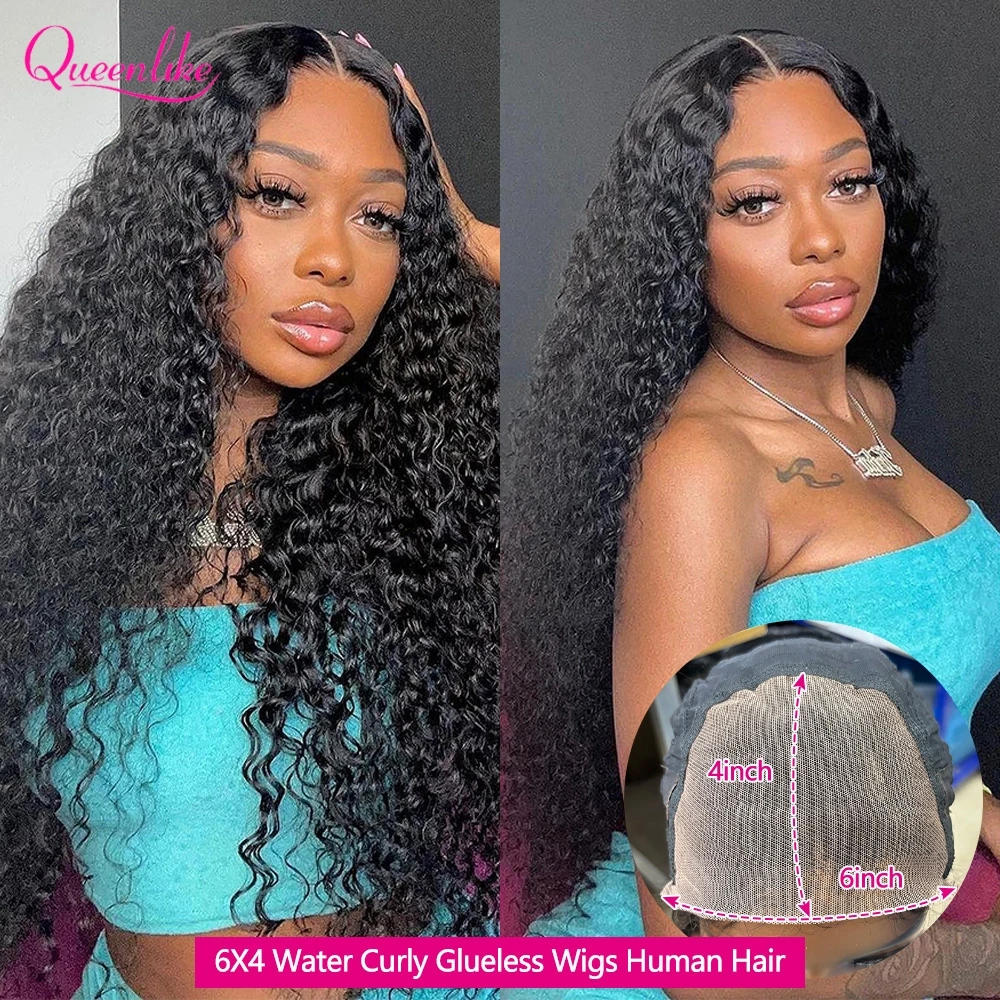Queenlike 28 30 Inch Wear And Go Glueless Wigs Human Hair 6x4 Wate Curly Human Hair Wig Glueless Wig Human Hair Ready To Wear