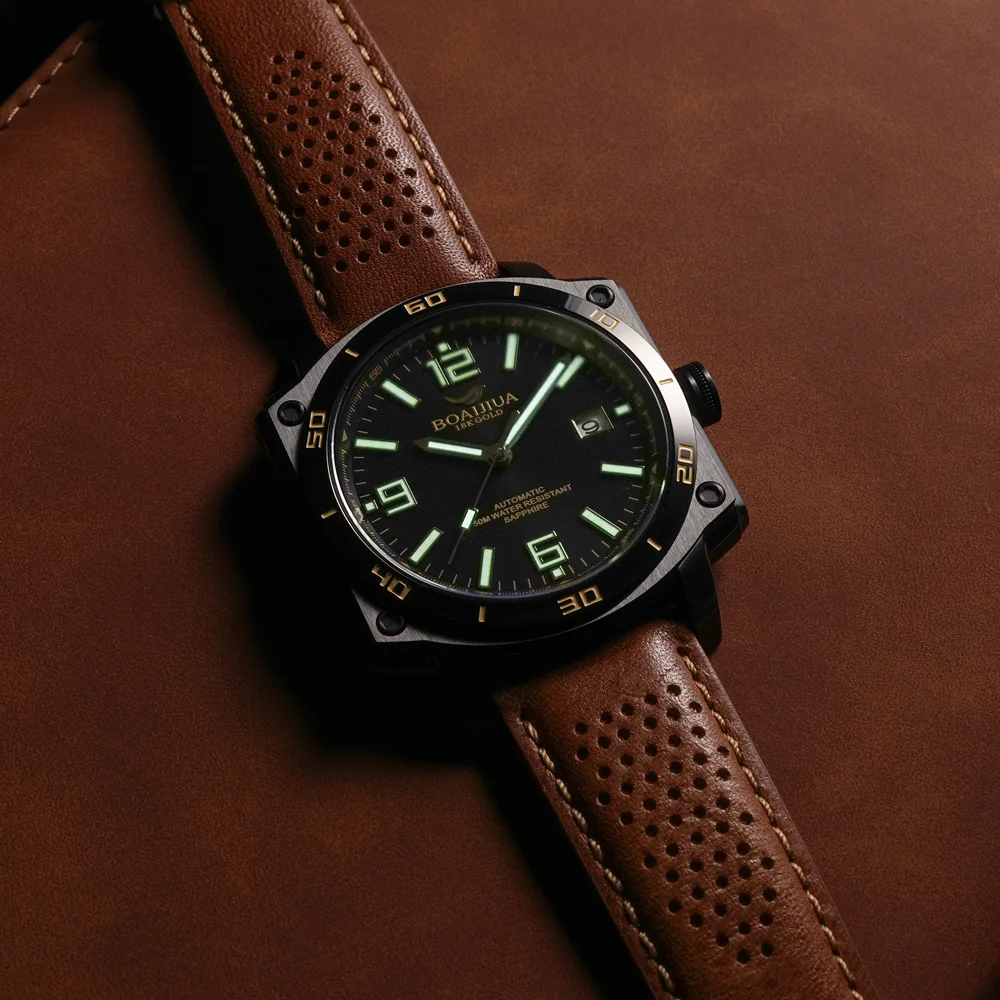 BOAIJIUA Orologio meccanico da uomo completamente automatico Orologio meccanico alla moda Orologio dal design originale Impermeabile 50 m