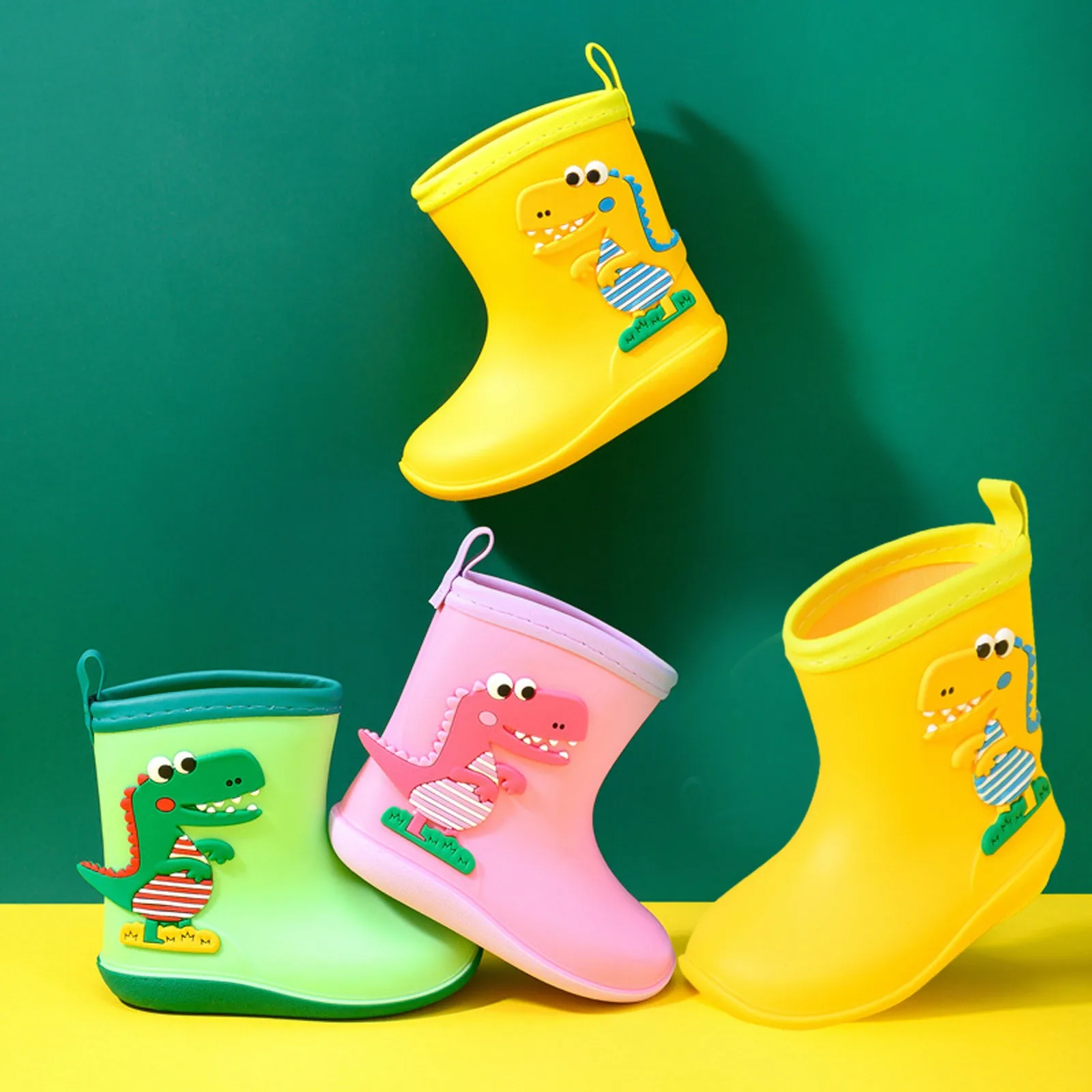 Rubber Rain Shoes Kids Rain Boots Lightweight Baby Boy Girl Water Shoes Dinosaur Cartoon High Quality Rubber Children Rainboots